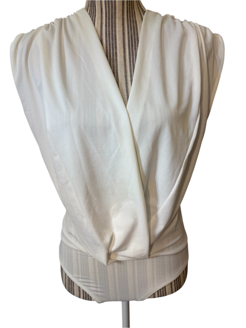 Zara Bodysuit Small Draped V-Neck Sleeveless Camisole in Cream